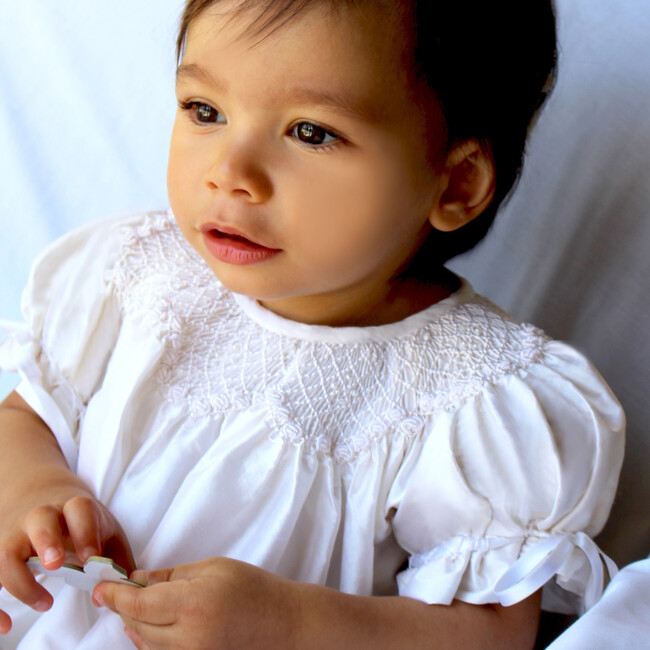Garland Gown & Bonnet, White Silk - Ceremonial Dresses - 6