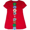 Corduroy Girls Dress, Red & Floral Applique - Dresses - 1 - thumbnail