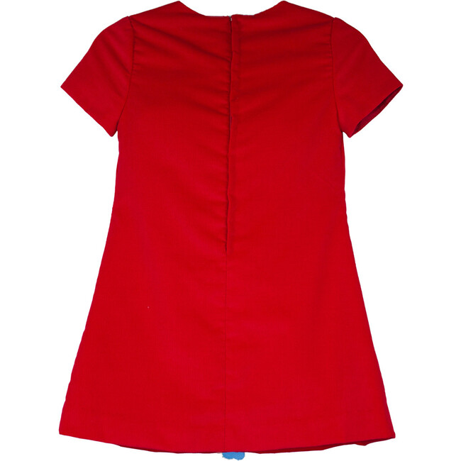 Corduroy Girls Dress, Red & Floral Applique - Dresses - 2
