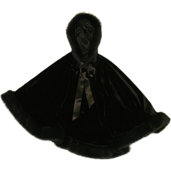 Faux Fur Hooded Cape, Black - Fur & Faux Fur Coats - 1