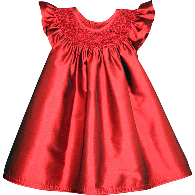 Baby Hand Smocked Bishop Dress, Red - Dresses - 1