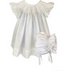 Cotton Pique Smocked Bishop & Bonnet Set, White - Ceremonial Dresses - 1 - thumbnail
