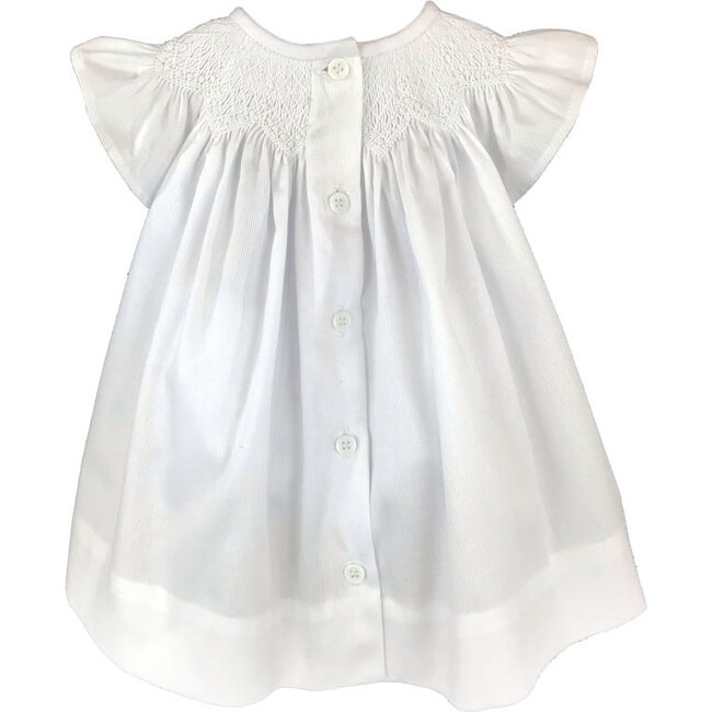 Cotton Pique Smocked Bishop & Bonnet Set, White - Ceremonial Dresses - 2