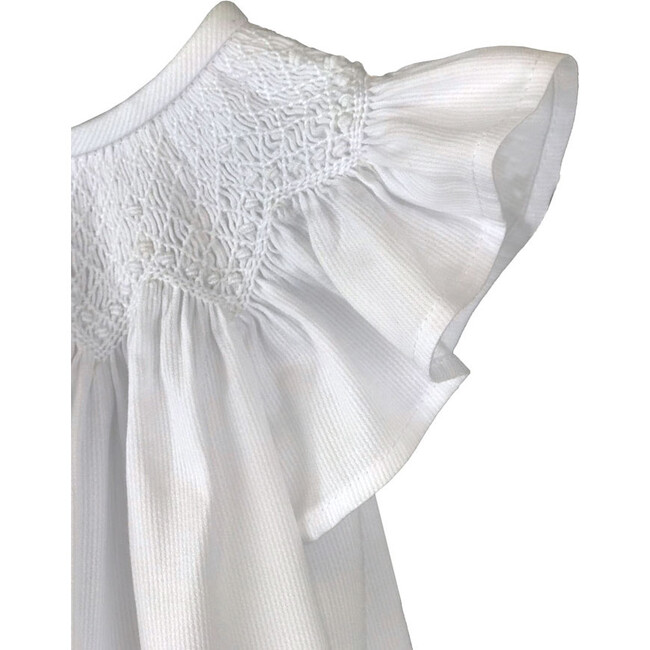 Cotton Pique Smocked Bishop & Bonnet Set, White - Ceremonial Dresses - 3
