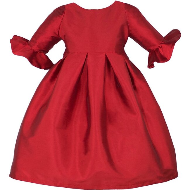 Ruffle Cuff Dress, Taffeta Red - Dresses - 1