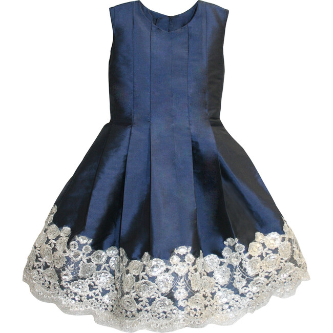 Pleated Taffeta Dress, Navy - Dresses - 1