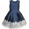 Pleated Taffeta Dress, Navy - Dresses - 1 - thumbnail