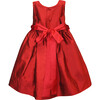 Silk with Velvet Roses Girls Dress, Red - Dresses - 2