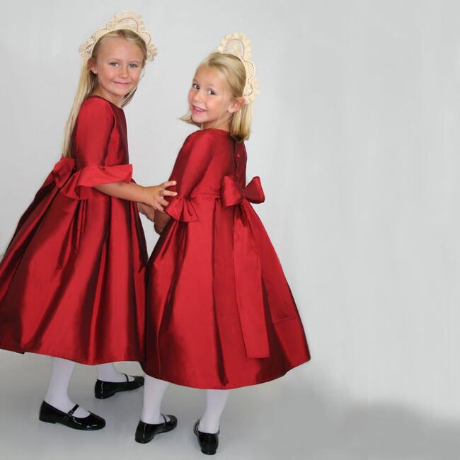 Ruffle Cuff Dress, Taffeta Red - Dresses - 5