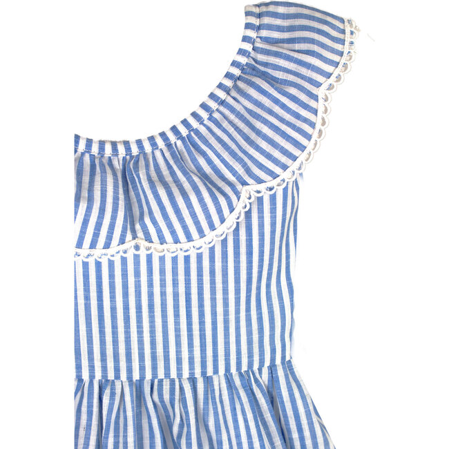 Ruffle V-back Sundress, Light Blue Stripe - Dresses - 2