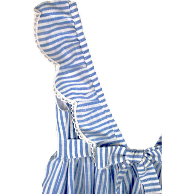 Ruffle V-back Sundress, Light Blue Stripe - Dresses - 4