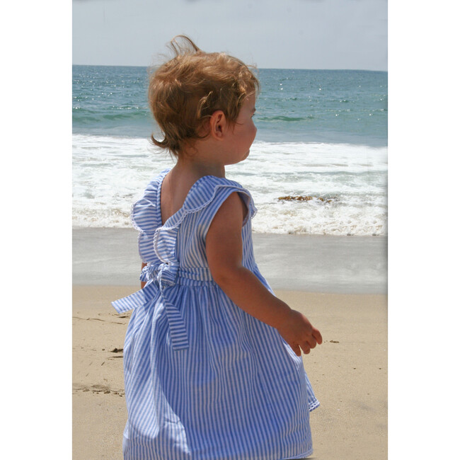 Ruffle V-back Sundress, Light Blue Stripe - Dresses - 5