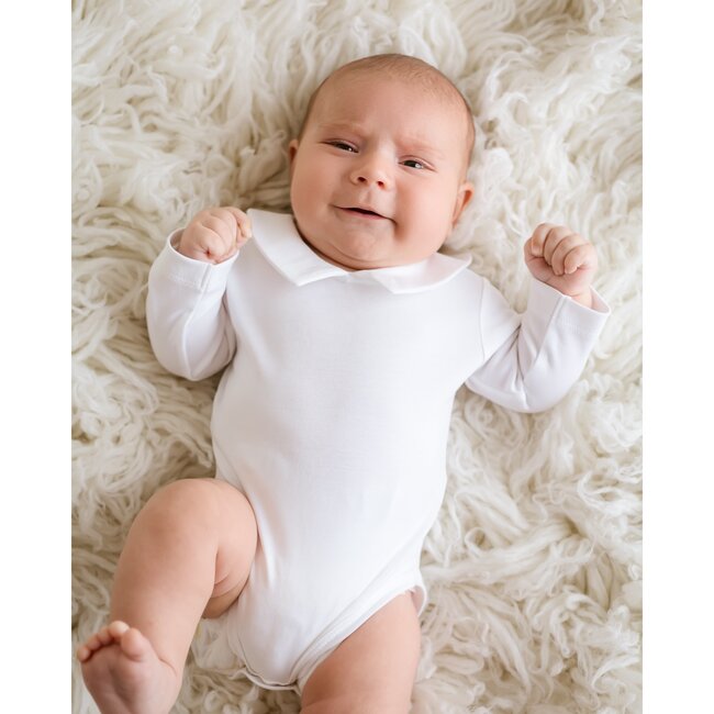 Pointed Collar Long Sleeve Onesie, White