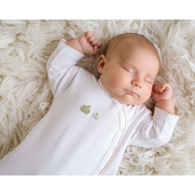 Pumpkin Long Footie, White with Brown Trim - Footie Pajamas - 3