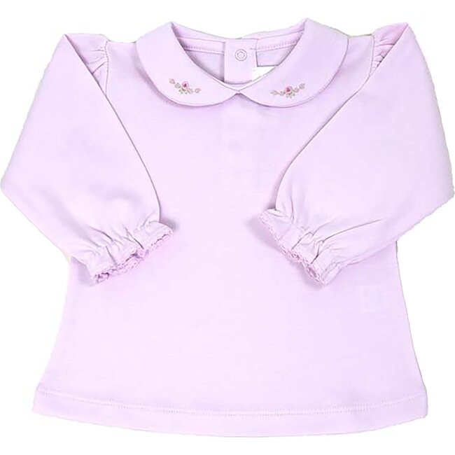 Embroidered Collar Long Sleeve Shirt, Pink - Shirts - 1