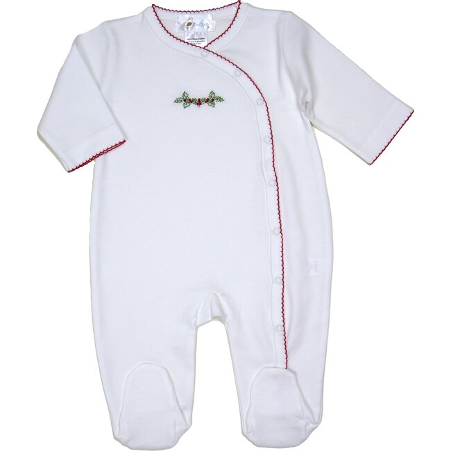 Christmas Joy Long Footie, White with Red Trim