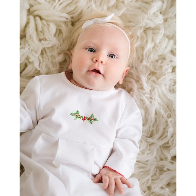 Christmas Joy Gown, White with Red Trim