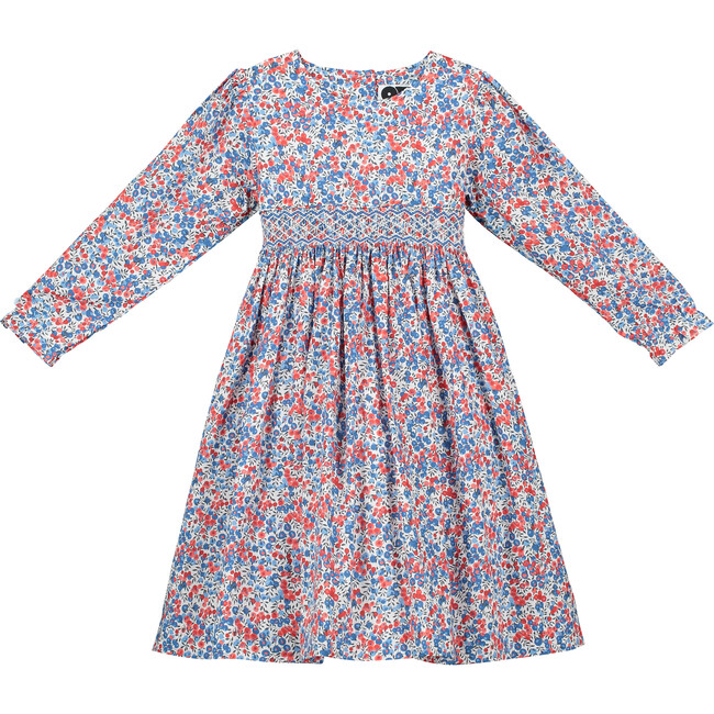 London Liberty Fabric Dress, Coral & Blue - Dresses - 1