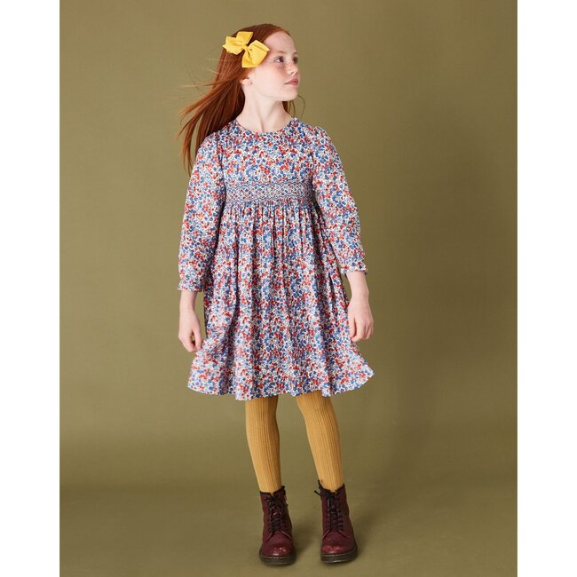 London Liberty Fabric Dress, Coral & Blue - Dresses - 2