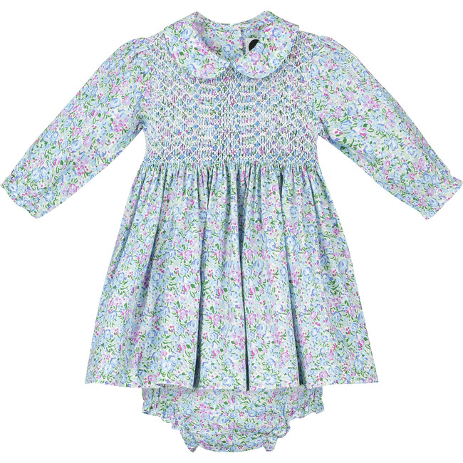 Eloise Smocked Baby Dress, Blue - Dresses - 1
