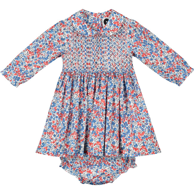 Mya Liberty Fabric Baby Dress, Red & Blue - Dresses - 1