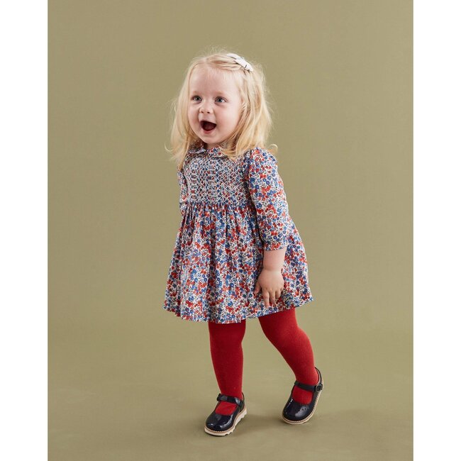 Mya Liberty Fabric Baby Dress, Red & Blue - Dresses - 2