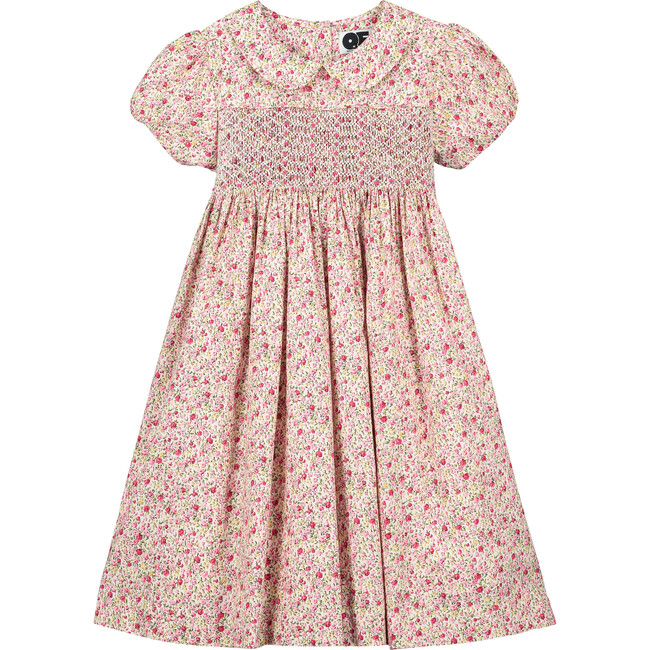 Anna Smocked Dress, Pink & Beige - Dresses - 1