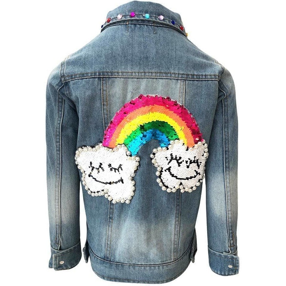 ララ：L'Appartement Boys denim Jaket Rainbow Gems Jacket, Denim - Lola + The Boys Outerwear
