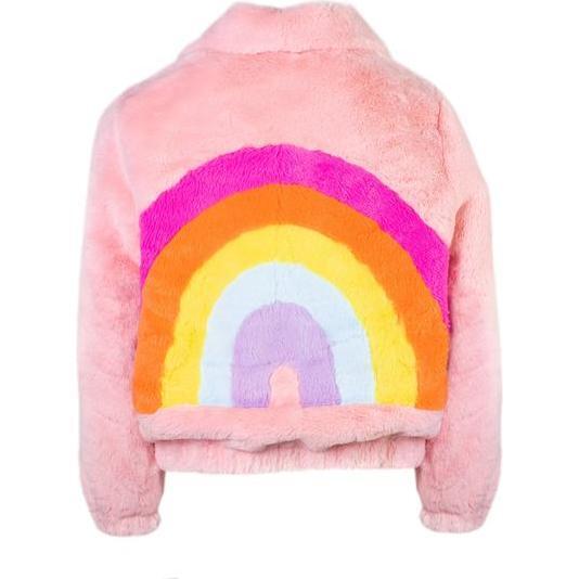 Rainbow Faux Fur Coat, Pink