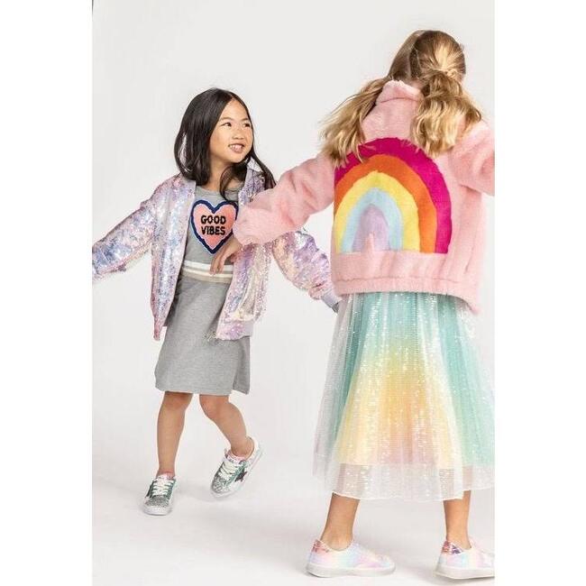 Rainbow Faux Fur Coat, Pink - Jackets - 3