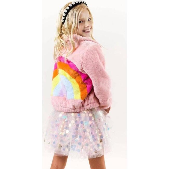 Rainbow Faux Fur Coat, Pink - Jackets - 4