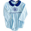 Striped Knit Bubble with Navy Collar, Sky Blue - Rompers - 1 - thumbnail