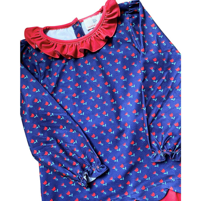 Red Flowers Scalloped Knit Legging Set, Navy - Mixed Apparel Set - 4