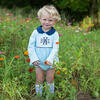 Striped Knit Bubble with Navy Collar, Sky Blue - Rompers - 2