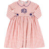 Check Dress with Navy Trim, Coral - Dresses - 1 - thumbnail