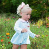 Striped Knit Bubble with Pink Collar, Sky Blue - Rompers - 2