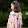 Check Dress with Navy Trim, Coral - Dresses - 2