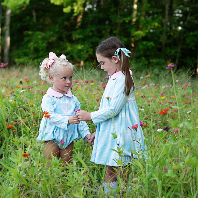 Striped Knit Dress with Pink Collar, Sky Blue - Dresses - 3