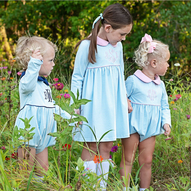 Striped Knit Dress with Pink Collar, Sky Blue - Dresses - 5