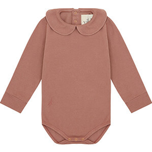 Organic Cotton Collared Long Sleeve Bodysuit, Natural Clay Pink - Rompers - 1