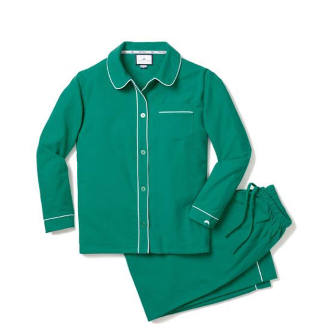 Women's Flannel Pajamas, Forest Green & Double Piping - Pajamas - 1