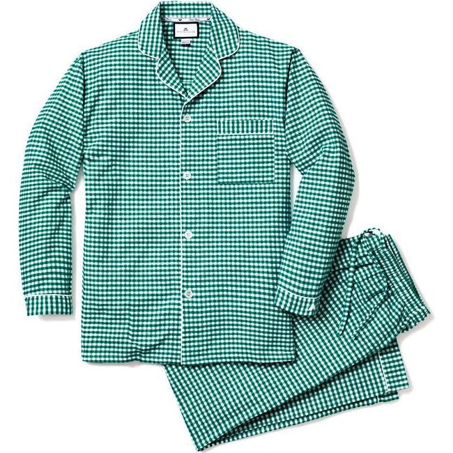 Women's Flannel Pajama Set, Green Gingham - Pajamas - 1