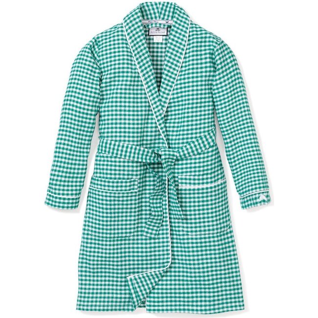 Men's Flannel Robe, Green Gingham