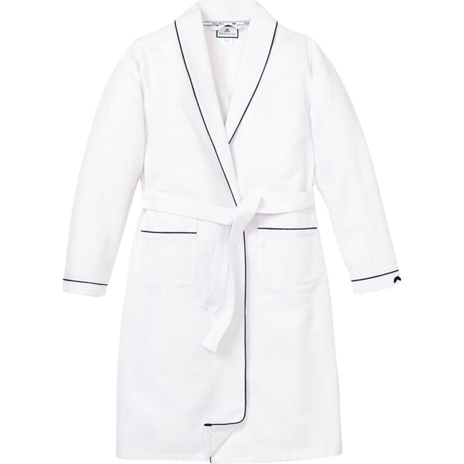 White Flannel Robe with Navy Piping