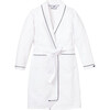 White Flannel Robe with Navy Piping - Robes - 1 - thumbnail