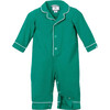 Forest Green Flannel Romper with White Piping - Pajamas - 1 - thumbnail