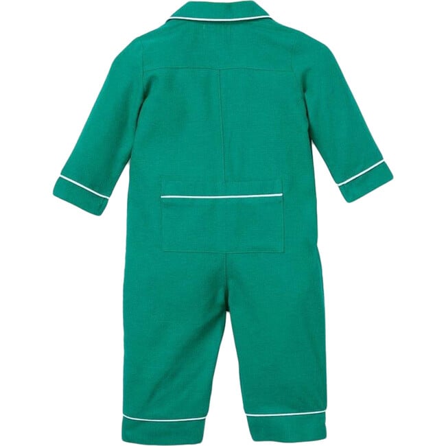 Forest Green Flannel Romper with White Piping - Pajamas - 2