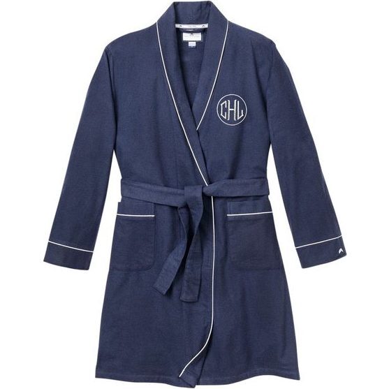 Monogrammed Classic Flannel Robe, Navy - Robes - 1