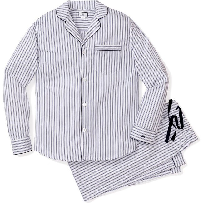 Men's Twill Pajama Set, Navy French Ticking - Pajamas - 1