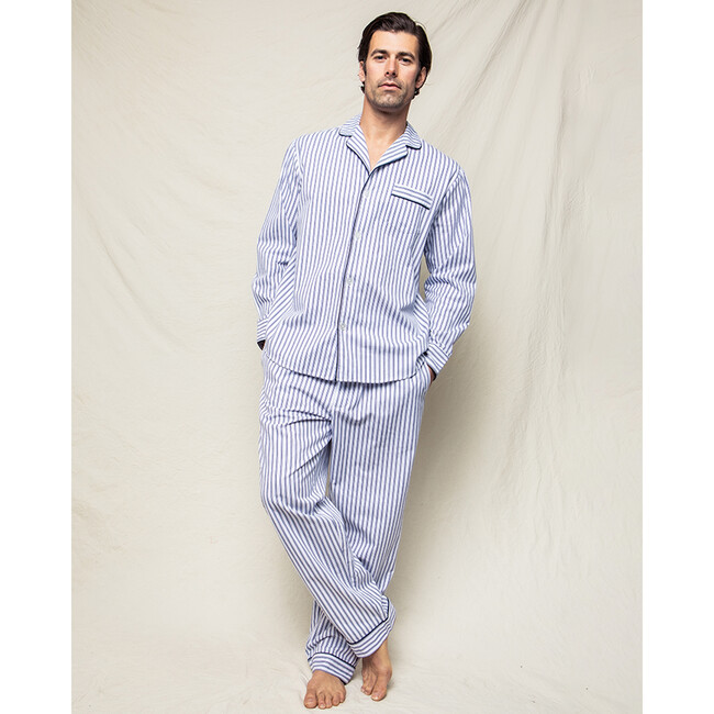 Men's Twill Pajama Set, Navy French Ticking - Pajamas - 2